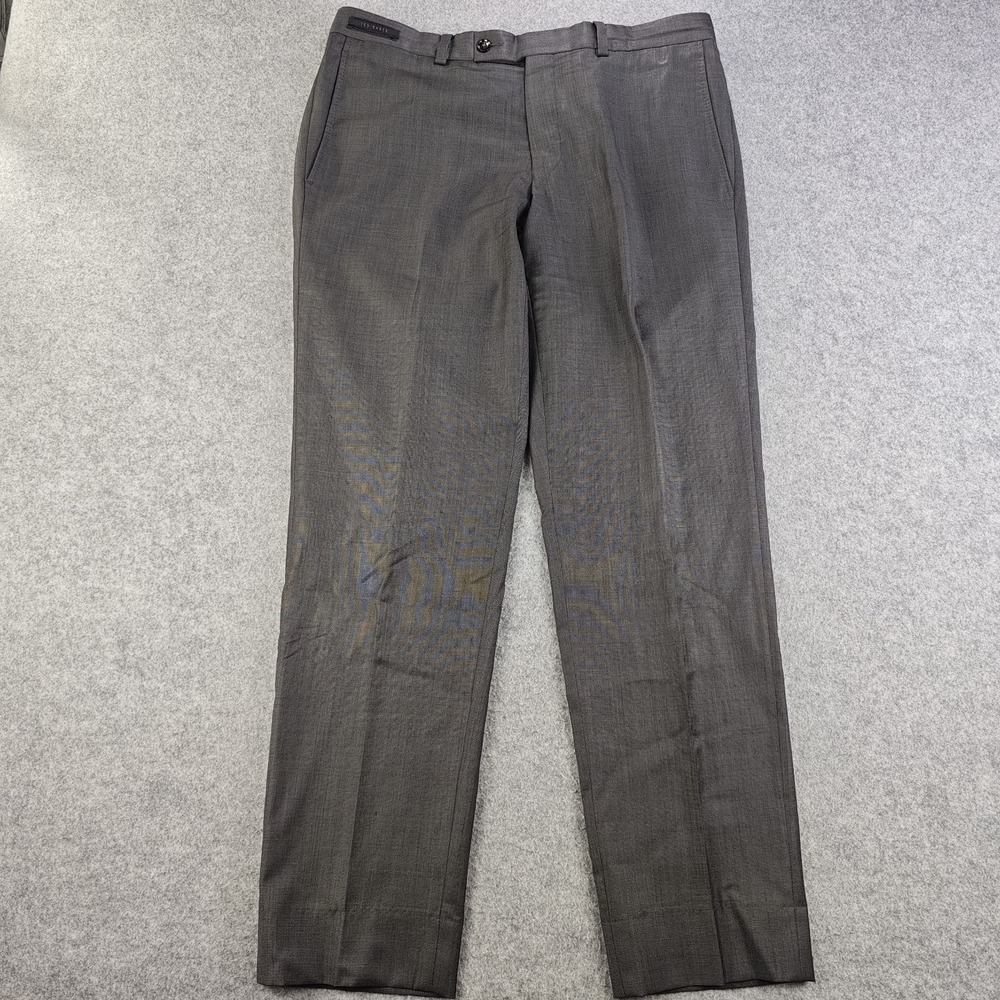 Ted Baker Jefferson Pants Mens 34R 100% Wool Gray Flat Front Formal Business